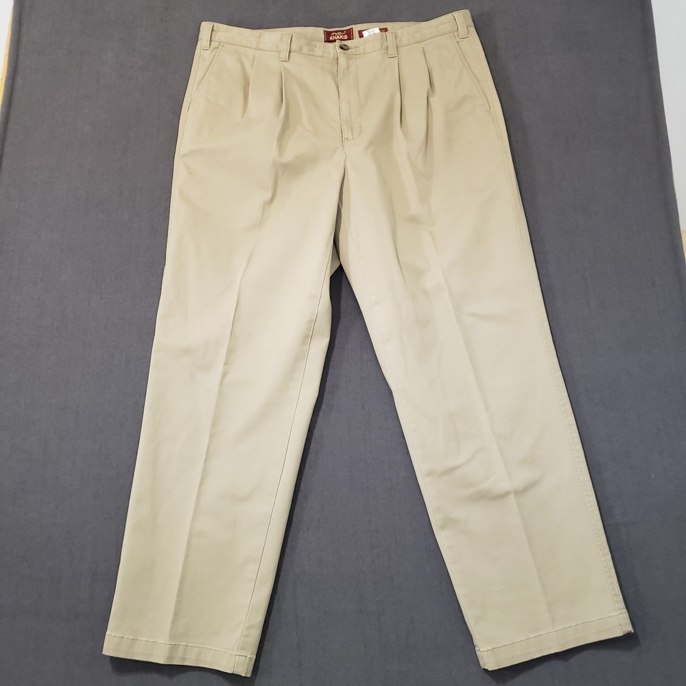 Eddie Bauer Khaki Pants Mens Size 40x32 Relaxed‎ Pleated Beige